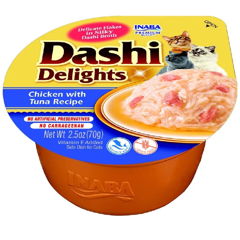    - Hypoallergenic cat food  Inaba Dashi Delights Chicken with Tuna Recipe in Broth Cat Food, 2.5-oz