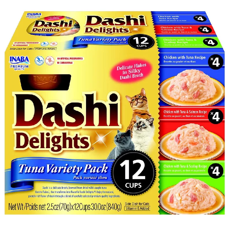 5. **Health and Nutrition**  Inaba Dashi Delights Tuna Variety Pack in Broth Cat Food, 2.5-oz, pack of 12