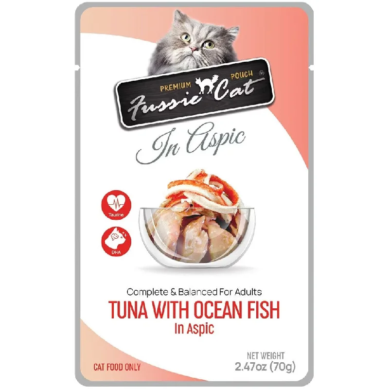 5. **Health and Nutrition**  Fussie Cat Premium Tuna with Ocean Fish in Aspic Wet Cat Food, 2.47-oz pouch