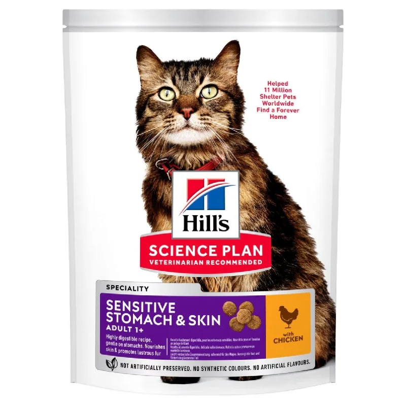    - Cat food for multi-cat households  Hill's Science Plan Sensitive Stomach & Skin Adult Cat Food with Chicken