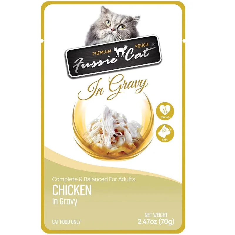    - Outdoor cat food  Fussie Cat Premium Chicken in Gravy Wet Cat Food, 2.47-oz