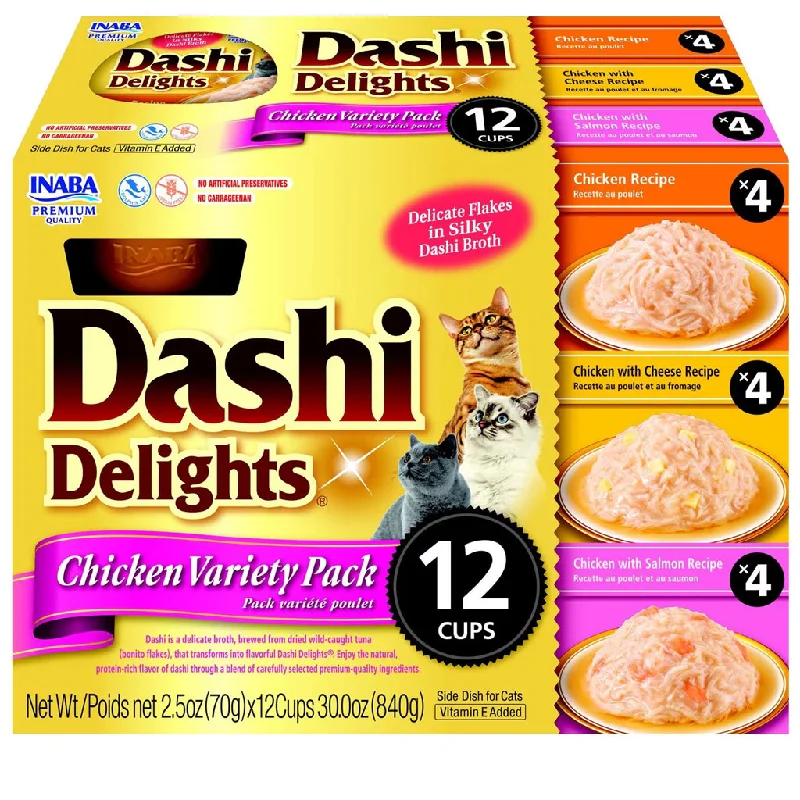    - Cat food discounts and promotions  Inaba Dashi Delights Chicken Variety Pack in Broth Cat Food, 2.5-oz, pack of 12