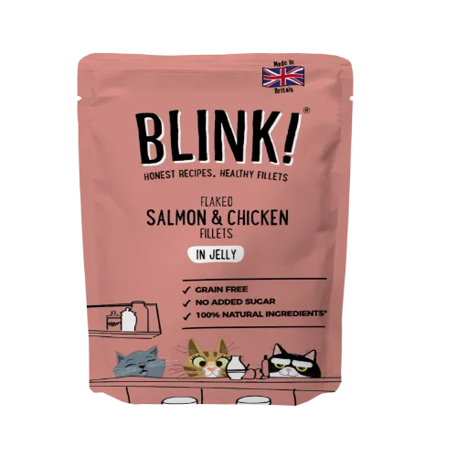    - High-protein cat food  Blink Fish Fillets & Roasted Chicken Cat Food Pouch 85g