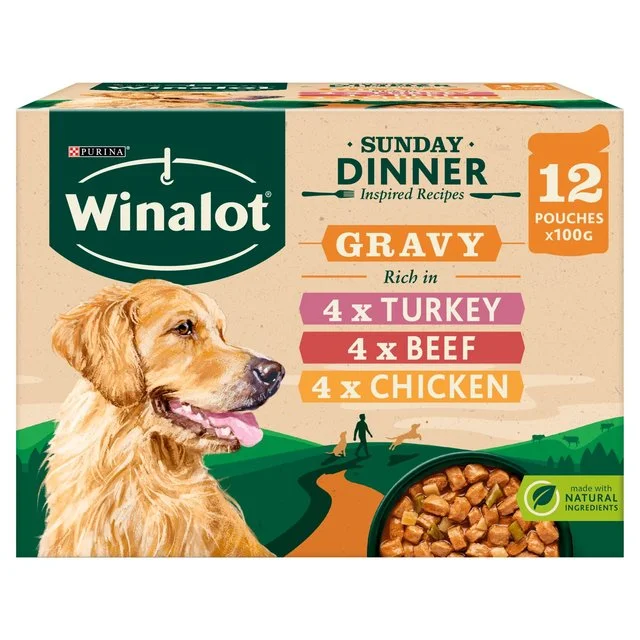  -Chicken-flavored dog foodWinalot Sunday Dinner Mixed in Gravy Wet Dog Food    12 x 100g