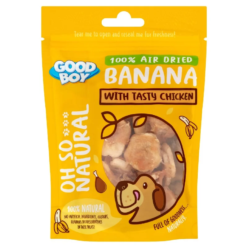 - Dog food helps the digestive systemGood Boy Oh So Natural Air Dried Banana & Chicken Dog Treats 85g