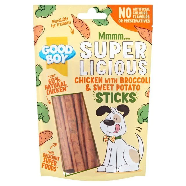 - Dog food improves immunityGood Boy Superlicious Chicken Broccoli & Sweet Potato Stick Dog Treats   100g