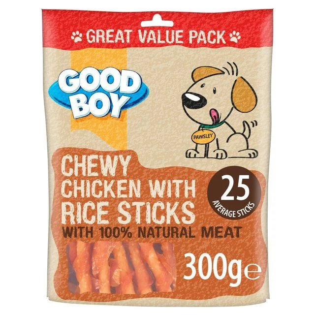 - High protein dog foodGood Boy Dog Treats Chicken & Rice Sticks   300g