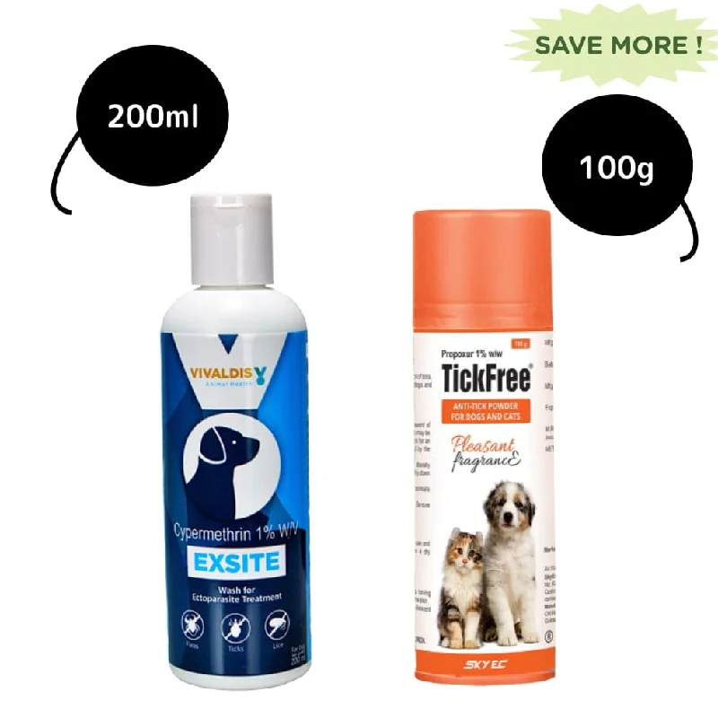 Pet careTick Free Tick & Flea Control Powder and Exsite Tick & Flea Control Shampoo Combo