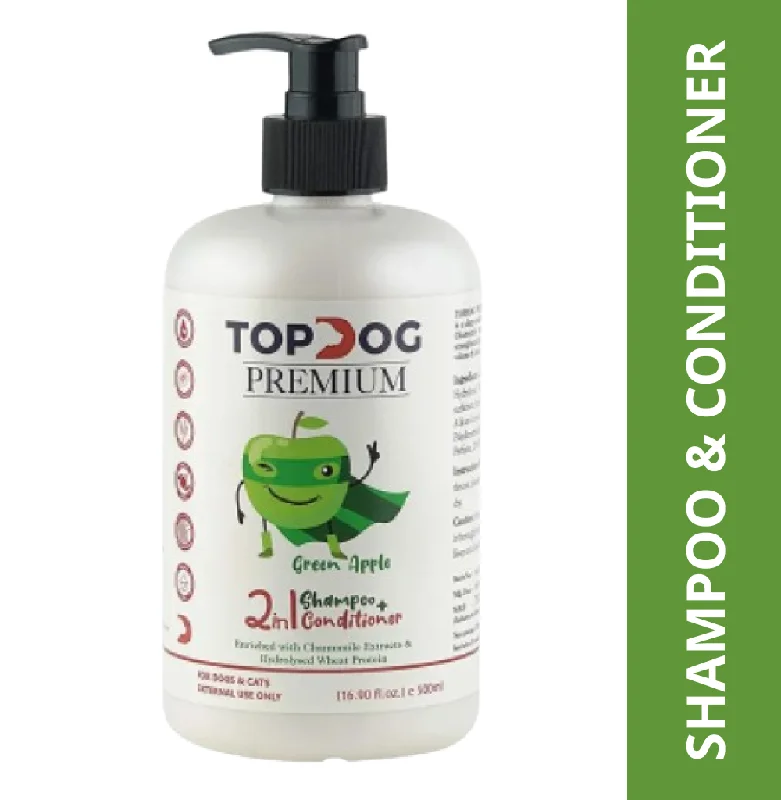 Pet careTopDog Premium Green Apple 2 in 1 Shampoo and Conditioner for Dogs and Cats