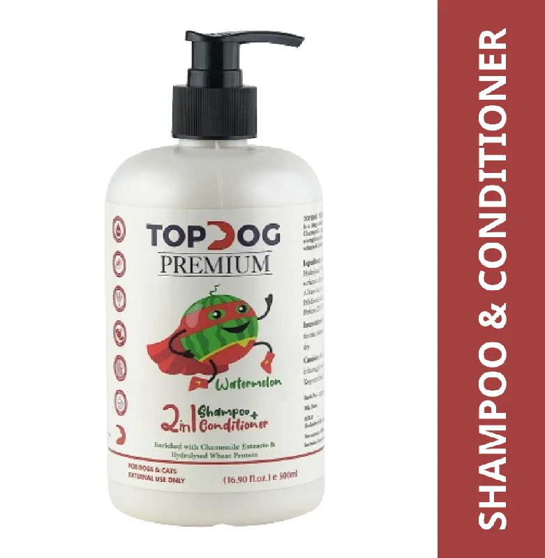 Pet shampoo: a shampoo specifically used to clean pet hair,TopDog Premium Watermelon 2 in 1 Shampoo and Conditioner for Dogs and Cats