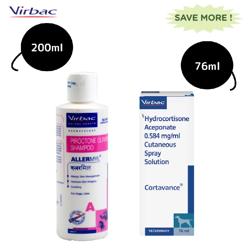 with the functions of decontamination, deodorization, and nourishment.Virbac Cortavance Spray (76ml) and Allermyl Shampoo (200ml) Itch Relief Combo