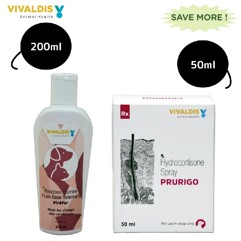 Pet careVivaldis Prurigo Spray (50ml) and Pirofur Shampoo (200ml) for Dogs & Cats Itch Relief Combo